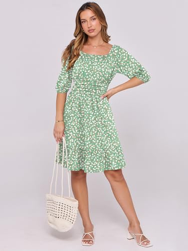 Image of ANRABESS Womens Lantern Short Sleeve Square Neck Casual Flowy Mini Dresses 2026 Holiday Summer Spring Beach Vacation Clothes
