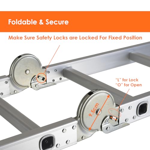 TOPWAY Aluminium Multi-Purpose Combination Ladder 3.6M Foldable Step Ladder 150kg Capacity 12 Runges for Outdoor Indoor Construction Sites (4 x 3 Steps) 3 TOPWAY Aluminium Multi-Purpose Combination Ladder 3.6M Foldable Step Ladder 150kg Capacity 12 Runges for Outdoor Indoor Construction Sites (4 x 3 Steps) - Image 3