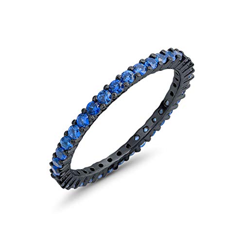 Full Eternity Stackable Wedding Band Ring Black Tone Simulated Light Blue Sapphire Cubic Zirconia 925 Sterling Silver Size-12
