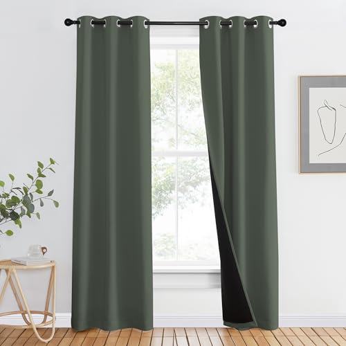 Image of NICETOWN 100% Blackout Curtains 80 inch Long, Pair of Energy Smart & Noise Blocking Out Drapes for Baby Room Window, Thermal Insulated Guest Room Lined Window Dressing(Dark Mallard, 37 inch Wide)