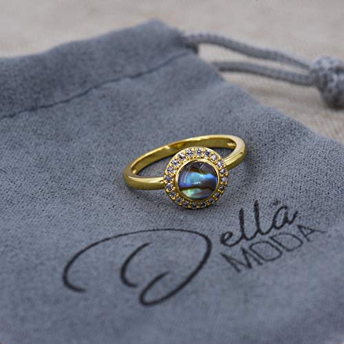 DELLA MODA Abalone Shell Ring for Women | Dainty Stacking Boho Rings | 18k Gold Plated Hypoallergenic Brass