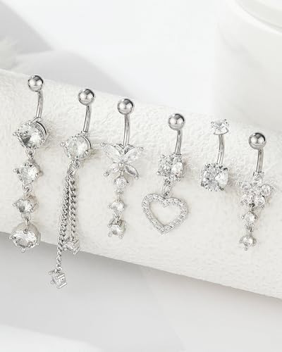 Belly Button Ring Gold Silver CZ Belly Rings for Women Heart Butterfly Flower Dangle Navel Belly Button Piercing Jewelry2