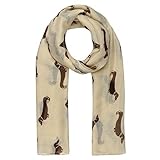 World of Shawls Dachshund Sausage Dog Print Women's Ladies Girls Scarf Shawl Wrap Oversize (Cream)