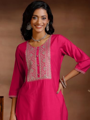 Image of Libas Yoke Design Silk blend Straight Kurta Set for Women | daily wear suit