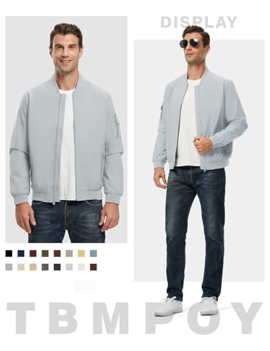 Image of TBMPOY Men's Lightweight Bomber Jackets Light Windbreaker Casual Stylish Fall Golf Zip Up Fashion Dress Business Varsity Light Blue M