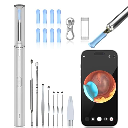 Ohrenschmalz Entferner mit Kamera AZHE 1920P Ohrenreiniger mit 6 LED Ohrreiniger IP67 Wasserdicht mit Wifi für iPhone iPad und Android-Smartphones (Silber)