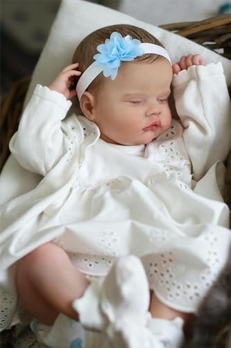 SCOM Realistic Reborn Baby Doll Girl, 20 Inch Lifelike Sleeping Newborn Handmade Cloth Body, Soft Weighted Real Baby Doll, Advanced Painted Gift Set for Kids Age 3+