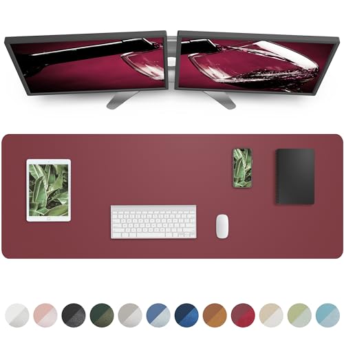 Image of Leather Desk Pad Protector, Mouse Pad, Office Desk Mat, Non-Slip PU Leather Desk Blotter, Large Desk Mat, Waterproof Keyboard Mat for Office /Home /Decor (Burgundy Red, 48 inch x 17 inch)