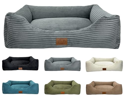 elropet Hundebett orthopädisch aus Kuschel Cord XS/S/M/L/XL kleine Hunde große Hunde Hundekorb (Mausgrau, XS (65x50x18cm))