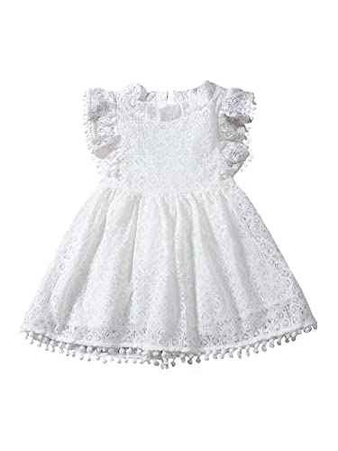 Mmoitkki Toddler Girls Lace Dress Baby Girls' Pom Pom Flutter Sleeve Princess Dresses White 2T #TOP4