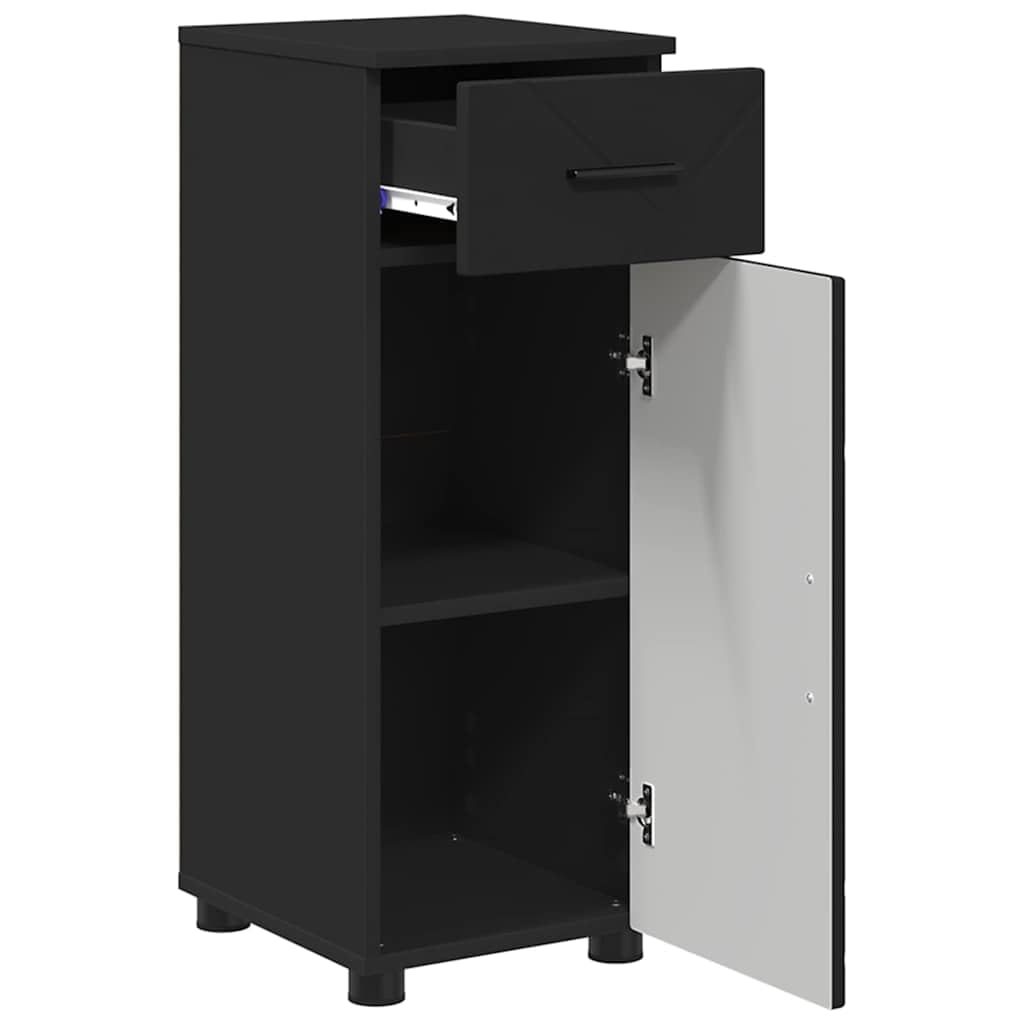 Mobile bagno moderno nero 30 x 35 x 80 cm in legno con elementi metallici cassetto e 2 ante mobili da bagno salvaspazio per piccoli bagni