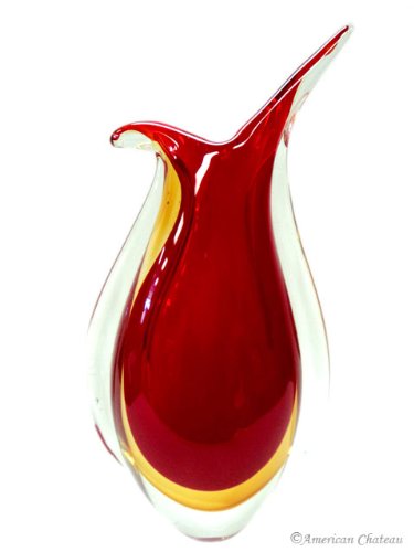 American Chateau Ruby Red Sommerso Art Glass Fused Hand Blown Vase