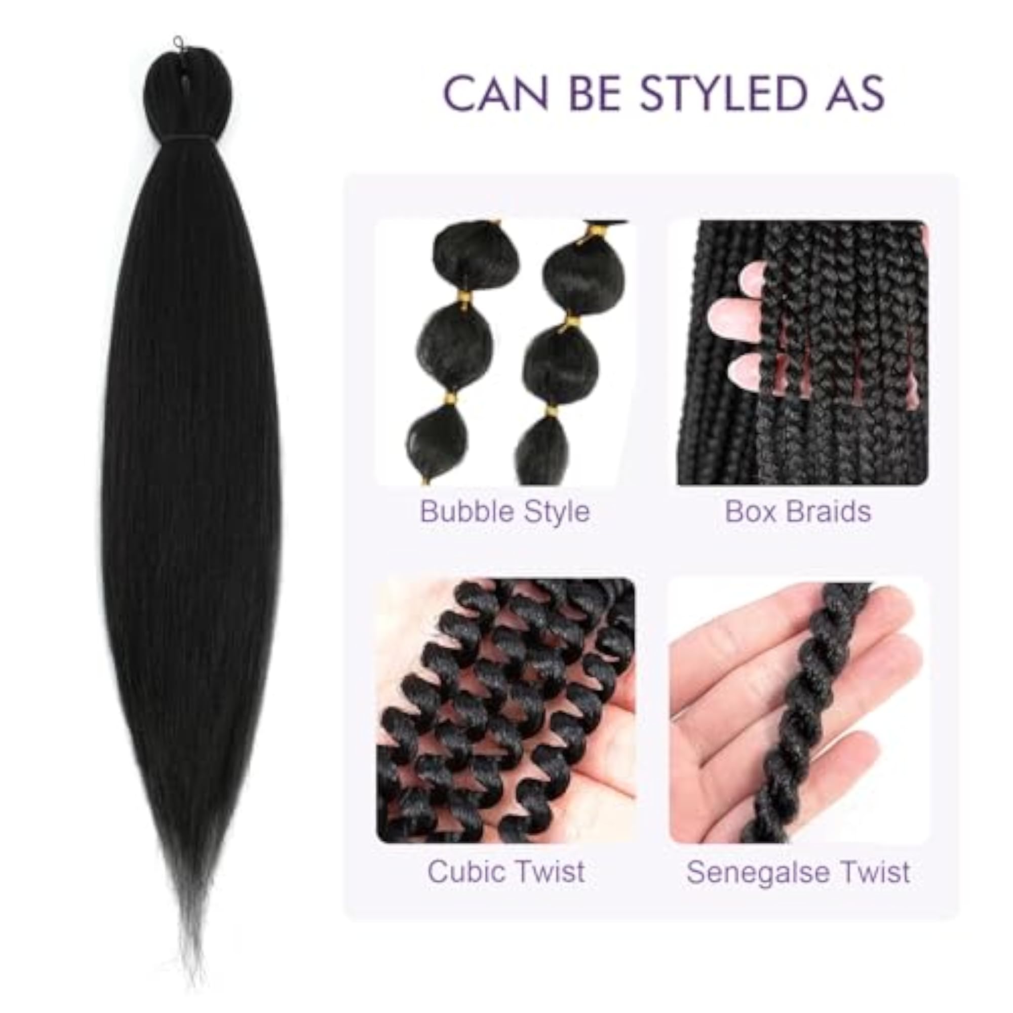 28 Inch Pre-Stretched Braiding Hair, 8 Packs