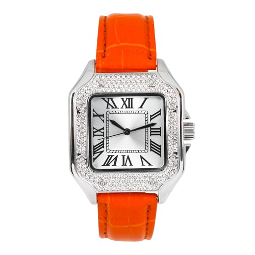 Montre carrée Techno Pave cadeau homme bracelet cuir et cadran romain