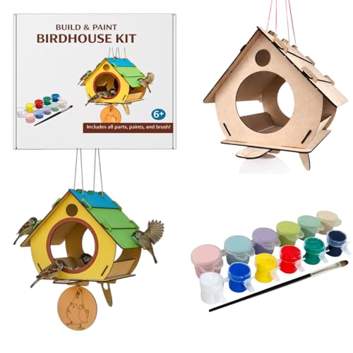 Image of BAGJI TOYS Bird House Kits for Kids Ages 4-8, Wooden DIY Birdhouse Kit, Outdoor Woodworking Crafts Freestyle Painting, Bird Houses for Outside with Paints & Brushes, Boy Girl Gift Christmas
