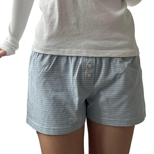 Image of Womens Y2K Pajama Shorts Low Waist Striped Floral Lounge Boxers Pj Bottoms Comfy Sleep Shorts