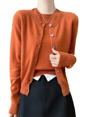 Womens 100% Merino Wool Twin Set Long Sleeve Crewneck Cardigan Sweater and Short Sleeve Pullover