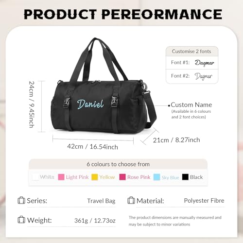 Personalized Travel Duffel Bag, Large Waterproof Sports Weekender, Custom Name Gym Bag (Black)2