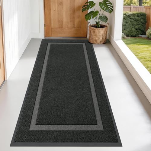 Image of OLANLY Front Door Mat Indoor Outdoor Entrance, Waterproof All-Season, All-Weather Doormat, Sturdy Natural Rubber, Fade Resistant, Low Profile, Easy Clean Patio Porch Entryway Mat, 71x34, Black