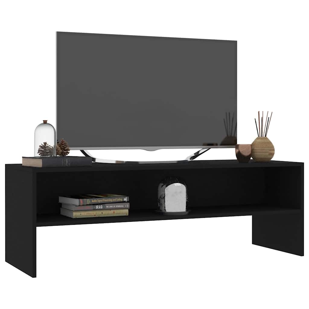 Hothingwell Szafka pod telewizor czarna drewno inżynieryjne 120x40x40 cm | Otwarta przegroda do przechowywania, łatwe do czyszczenia, łatwy montaż, klasyczny styl