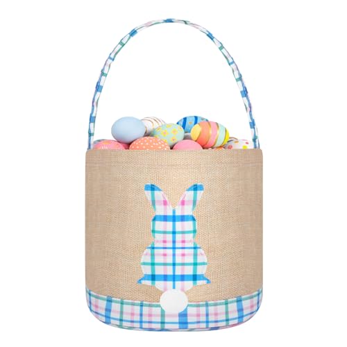 Image of Easter Bunny Basket Canvas Easter Egg Hunts Decorations Storage Reusable Grocery Candy Bag Gifts