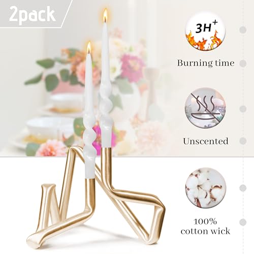 Image of Twisted Taper Candle Smokeless White Spiral Candlesticks 9.5 Inch Unscented Handmade Dinner Candles Set for Holiday Wedding Party Home Decoration Seasons