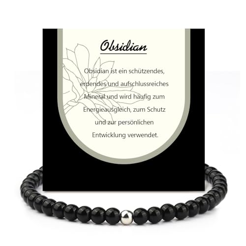 Echtes Obsidian Armband - Naturstein Armband Damen mit 6mm Perlen, Verstellbar, Heilsteine Armband, Edelstein Schmuck, Chakra Armband, Talisman
