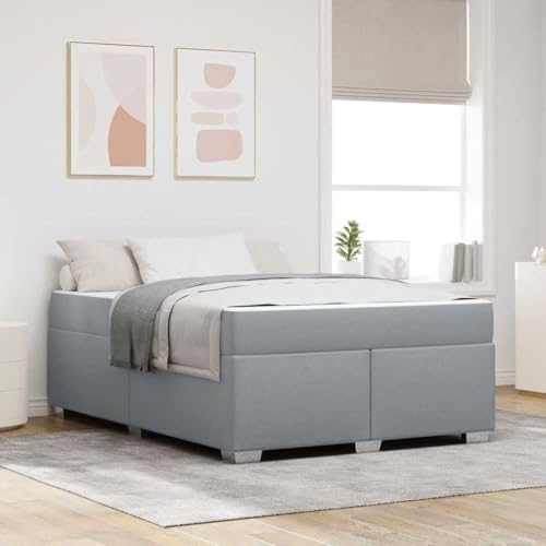 kithwjll Moderno marco de cama con colchón, gris claro, 160 x 200 cm, funda de tela, cama doble resistente con colchón de muelles ensacados para dormitorio