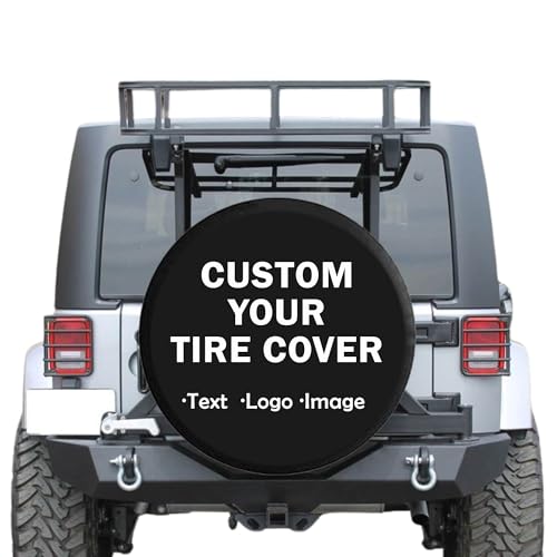 PVC Leather Custom Spare Tire Cover with Backup Camera Hole Durable Personalized Tire Cover with Logo Photo Text Heavy Duty Wheel Cover Fits Jeep Wrangler SUV Ford Bronco RV Trailer