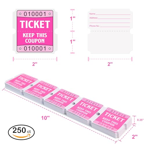 image for DGBDPACK 250 Pink Raffle Tickets, 50/50 Raffle Tickets, Double Tickets