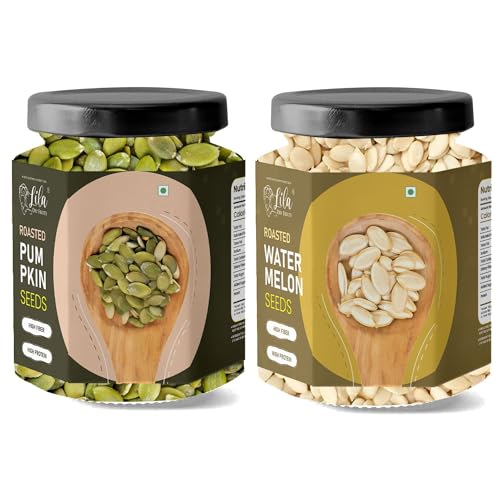 Image of LILA DRY FRUITS Roasted Watermelon Pumpkin Seeds Combo Pack 400 Grams (200g x 2) | Protein Rich Roasted Seeds Snack | Crunchy Healthy Namkeen for Gym, Fitness & Daily Snacking Perfect for Gifting