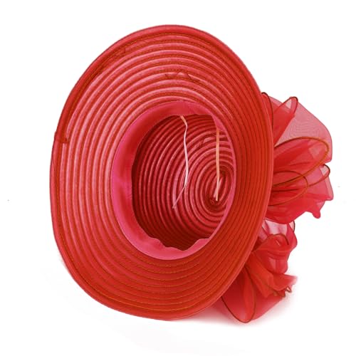 Image of DRESHOW Lady Derby Dress Church Bowler Cloche Hat Bowknot Organza Bridal Cap for Wedding