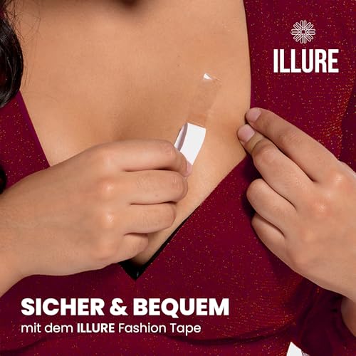 ILLURE Fashion Tape - 104 Stück | Doppelseitiges Body Tape für Kleidung | 88 Gerade & 16 Kurvenstreifen | Transparent & Hautfreundlich | Fashion Tape Doppelseitig | Klebestreifen Klebeband Kleidung