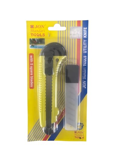 Image of Jon Bhandari Tools 18mm Snap-Off Cutter Knife with 5 Blades - Multipurpose Utility Knife for Paper, Plastic, Cardboard, Crafts & DIY - Lightweight, Sharp Blade, Non-Slip Grip for Precise Cutting
