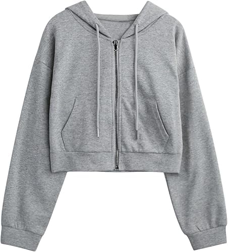 Casual Wear Solid Crop Zipper Jacket Hooded Neck Full Sleeves with Kangaroo Pocket Hoodie for Women