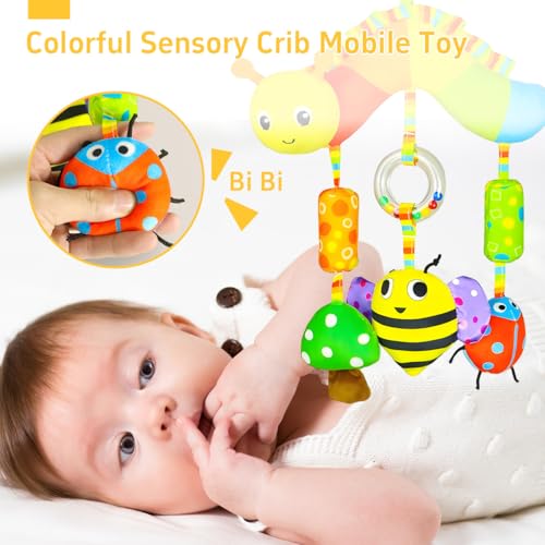 Image of SNOWIE SOFT Baby Toys for 6 to 12 Months Cartoon Bee Caterpillar Snail Stuffed Stroller Toy with Squeaky Device, Colorful Sensory Toys Hanging Soothing Toy for Stroller, Crib New Norn Baby Gifts