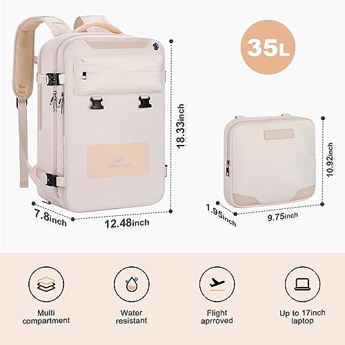 Image of Maelstrom Travel Backpack for Women Men,35L Laptop Backpack Fits 17-Inch Laptop,Carry On Backpack for Airplanes with Crossbody Bag&Shoe Compartment&Toiletry Bag (Beige, Large)
