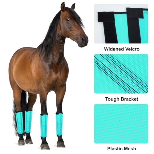 FOXLVDA Horse Fly Boots Set of 4 - Breathable Tough Mesh Equine Leg Wraps | Adjustable & UV Protective Horse Fly Leggings with Support Bars for Reduce Stomping & Leg Fatigue (Green, Large) - Image 4