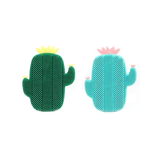 MIPPER 手動シリコン洗顔ブラシ かわいいサボテンの形をした柔らかい毛に優しい角質除去マッサージフェイスクリーニングブラシ(2個、グリーン+インクグリーン)