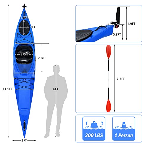 Goplus Single 12 Ft Sit-In Kayak, Touring Fishing Keel Kayaks W/Aluminum Paddle, Detachable Rudder, Storage Bin, Cup Holder, Lightweight One Person Recreational Ocean Kayak For Adults #TOP5