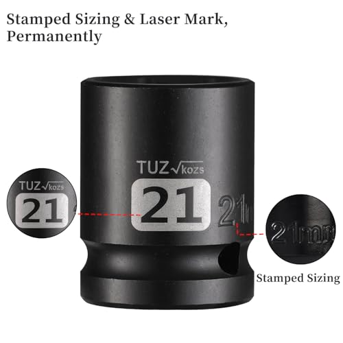 Image of 1 /2 Inch Drive 21mm Shallow Metric Impact Socket,CR-MO,6 Point Radius Corner Design,Square Chamfered Opening,Axle Nut Impact Grade Socket for Easy Removal