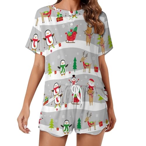 Pyjama Noël femme manches courtes anti-transpiration vêtement nuit