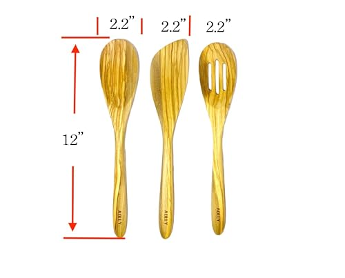 Olive Wood Spoon, 100% Natural Olive Wood, Easy To Use For Left-Handers, Olive Wood Spoon With 12" Handle Design, Olive Wood Spoon Is Easy To Clean, Can Be Maintained With Olive Oil #TOP4