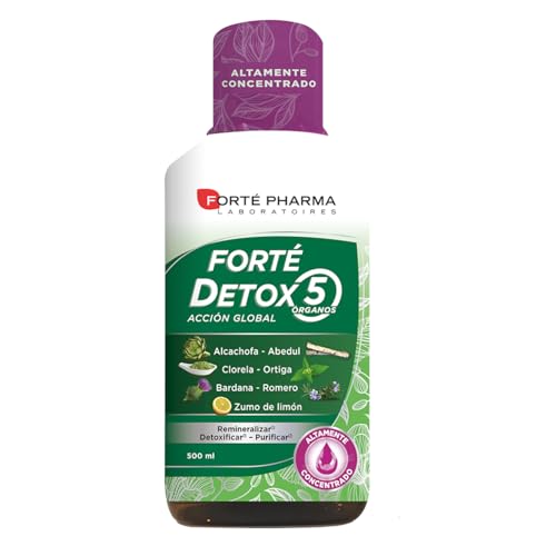 Forté Detox 5 Órganos es un complemento alimenticio que cuenta con una asociación de plantas como la alcachofa, el abedul, la clorela, la bardana, la ortiga, el romero y el zumo de limón.