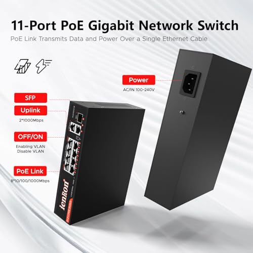Image of 8 Port Gigabit PoE Switch, 2x Gigabit Uplinks, 1x SFP+ Slot, 120W,15W Per Pert, 802.3af, Metal Housing, 6KV Surge, VLAN, Plug & Play, Fanless for IP Cameras, AP, Business