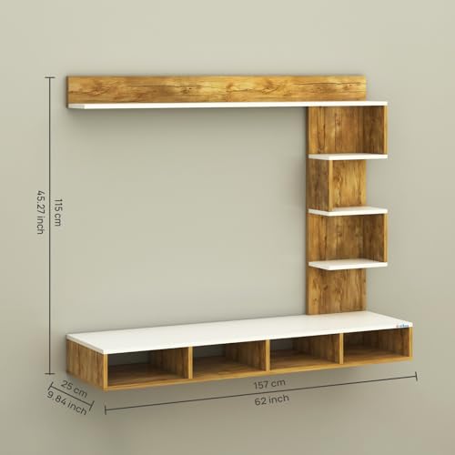 Image of Anikaa Casey Engineered Wood Wall Mount TV Unit /TV Stand /TV Cabinet /TV Entertainment Unit /Set Top Box Stand (Ideal for 55 Inch) (D.I.Y) (Gaintwood /White)