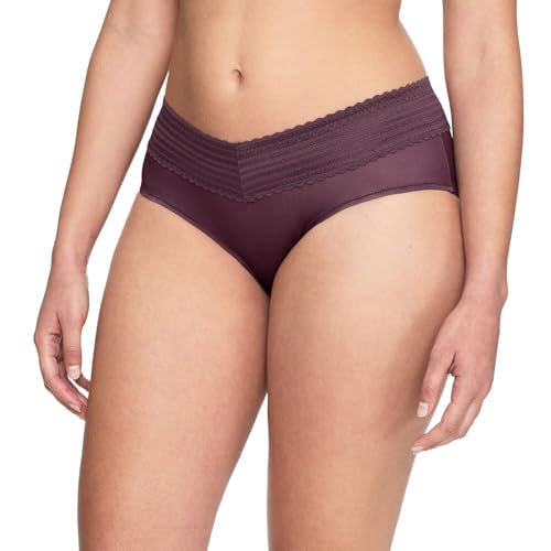 Warners Womens No Pinching, No Problems® Dig-Free Comfort Waist with Lace Microfiber Hipster 5609J, Burgundy, Small