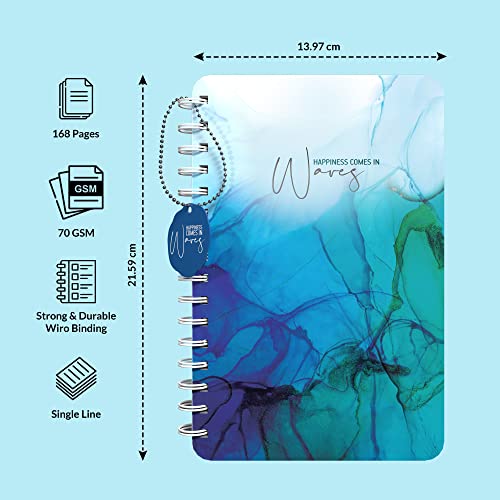 Image of Paperkraft A5 Designer Wiro Hard Bound diaries I Paper Dangler + 3 special inserts I 70 GSM I 168 Ruled Pages| Underwater Theme (Happiness comes in waves)