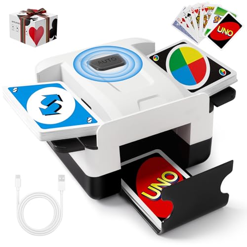 Rpiuago Automatic Card Shuffer 2 Decks, 2000mAh Electric Playing Card Shuffer Machine, Low Noise Portable Deck Shuffer for Poker, Blackjack, UNO, Skip-Bo, Phase 10, Perfect for Home Party Card Games