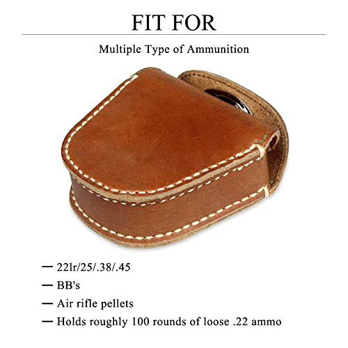 Kosibate Ammo Pouch, Genuine Leather Ammo Holder Bag Storage For .22 22Lr .38 .45 Hunting Military Belt Gun Ammo Case Brown #TOP5